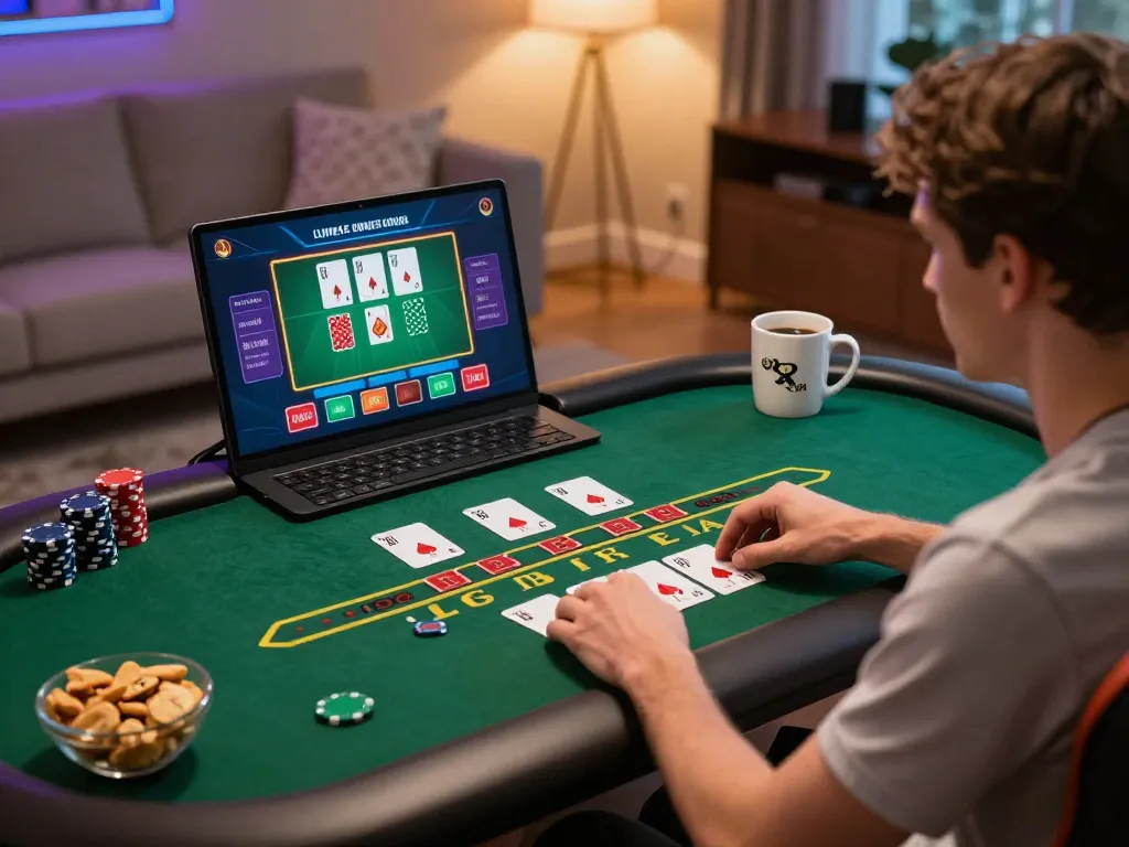 Player strategizing at home while enjoying HITCLUB live dealer blackjack session on laptop