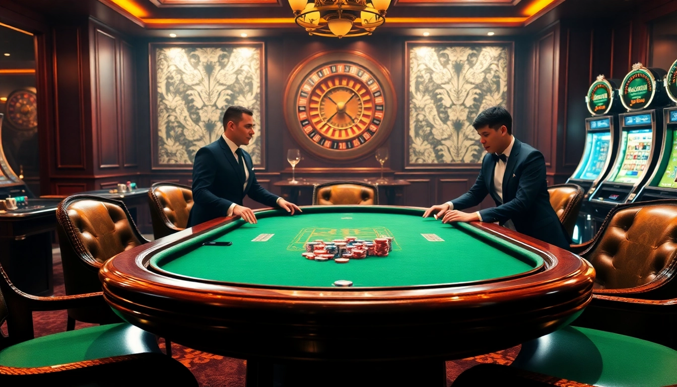 Experience the thrill of gambling at rikbet with a luxurious poker table and vibrant game atmosphere.