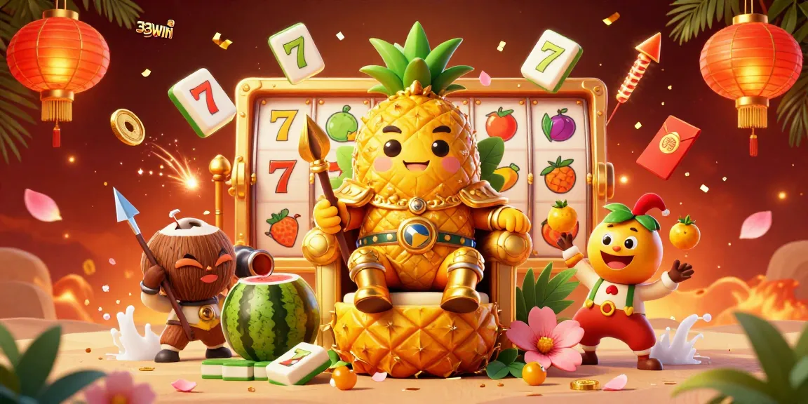 Experience the thrill at 33WIN with a vibrant beach casino scene featuring a golden pineapple king and engaging game elements.