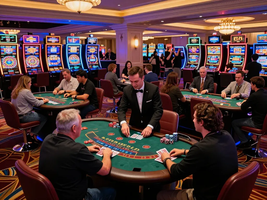 Bàn LUCK8 đầy những người chơi nhiệt huyết tận hưởng trò chơi blackjack hấp dẫn trong không gian sòng bạc sôi động.