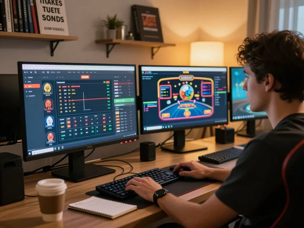 Engaging in strategic gameplay at LV88, with a focused player analyzing betting statistics on multiple screens.
