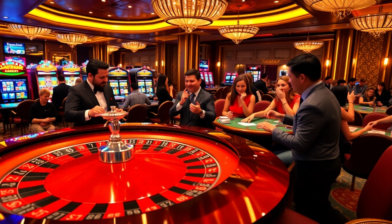Experience the thrill of casino gaming at FB88 with vibrant tables and excited players.