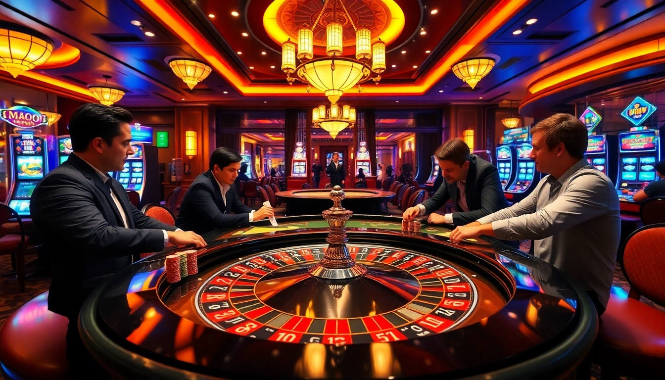 Experience luxury at MMOO with a vibrant casino scene featuring roulette and eager players.