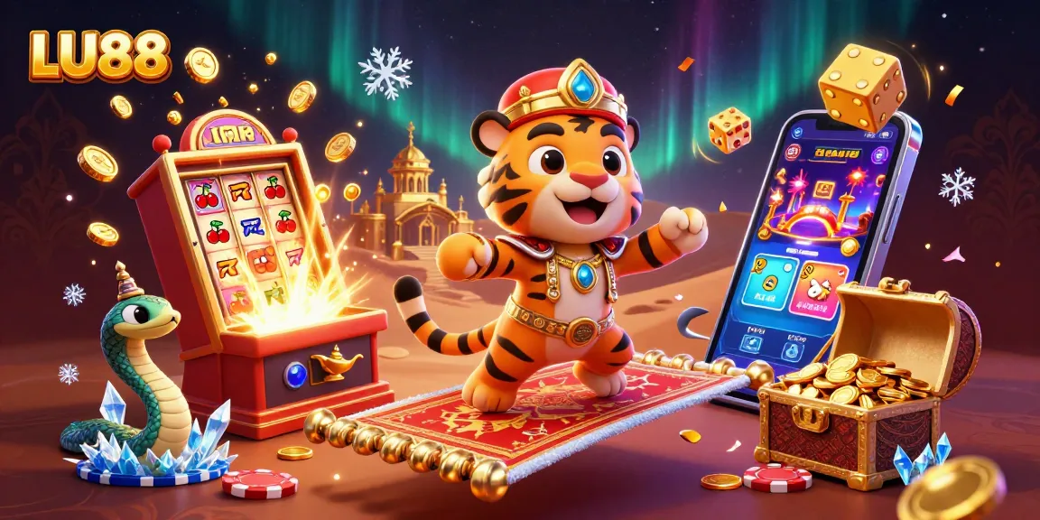 Experience the thrill of LU88 with a vibrant casino scene featuring exciting game elements and characters.