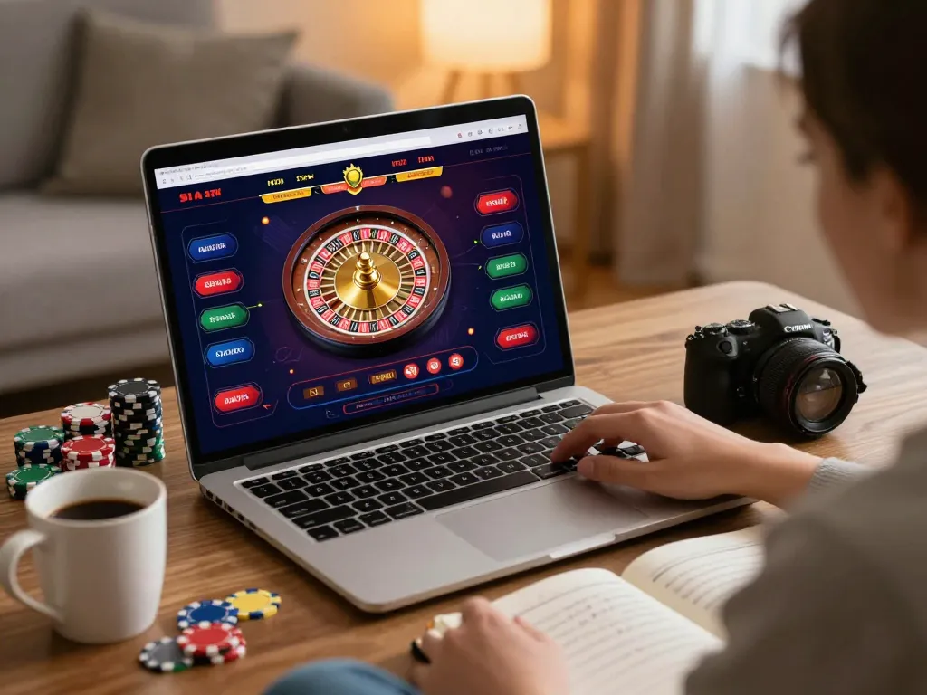 C168 player placing bets on online roulette, showcasing strategic gameplay from a cozy home office