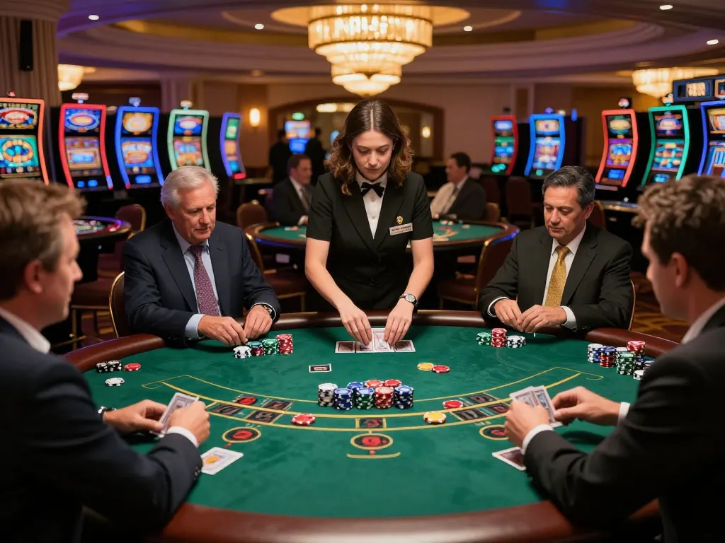 Players enjoying an engaging blackjack game at a Las Vegas casino with Ax88 excitement and strategic moves