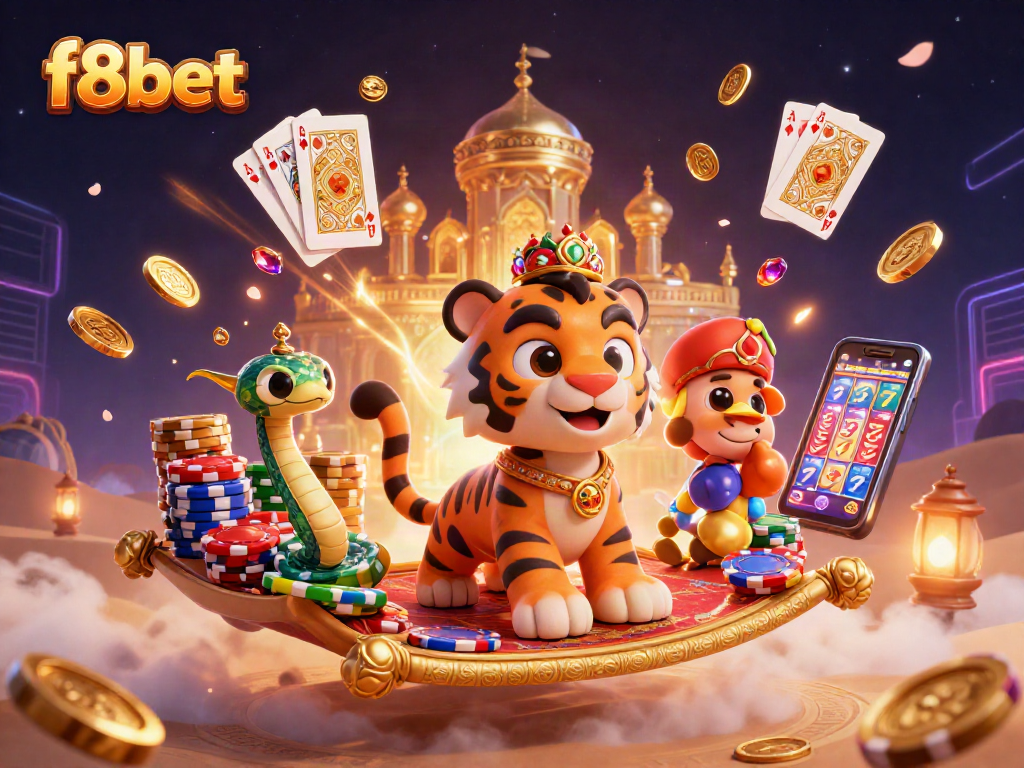 Experience the thrill of f8bet with vibrant casino elements and characters in action.