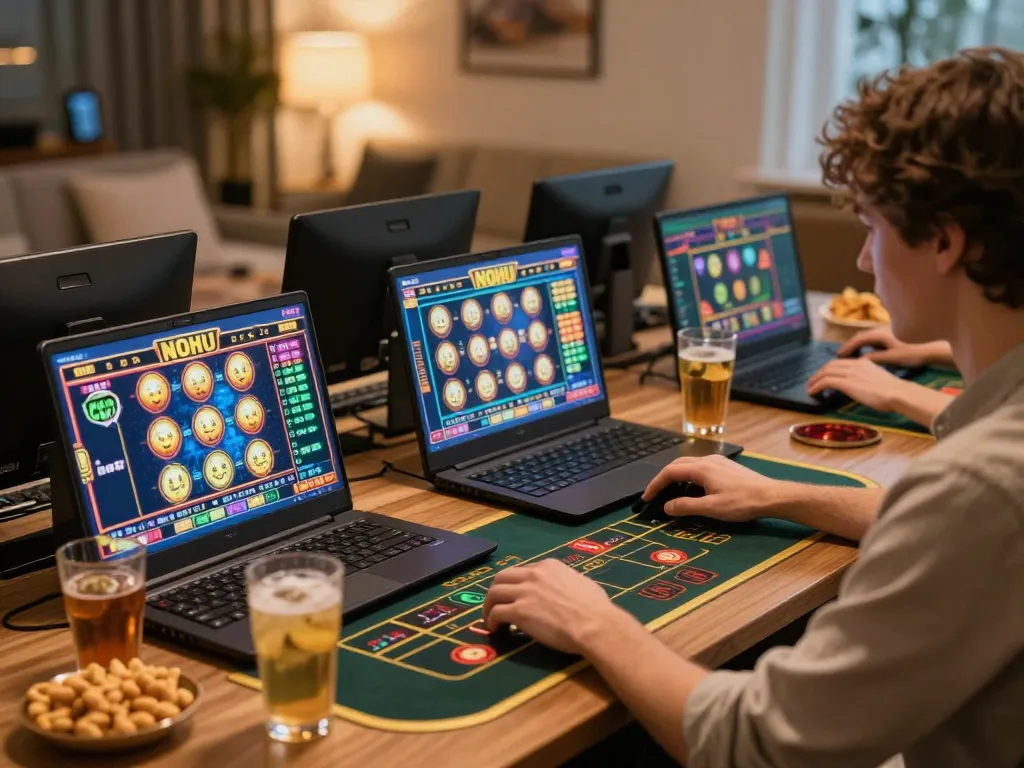 Nohu slot gameplay at home with engaging online betting setup.