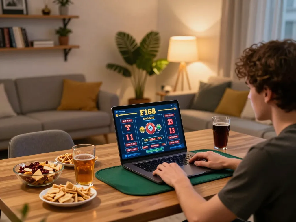 Players enjoying F168 online casino gaming at home, showcasing a vibrant and engaging atmosphere.
