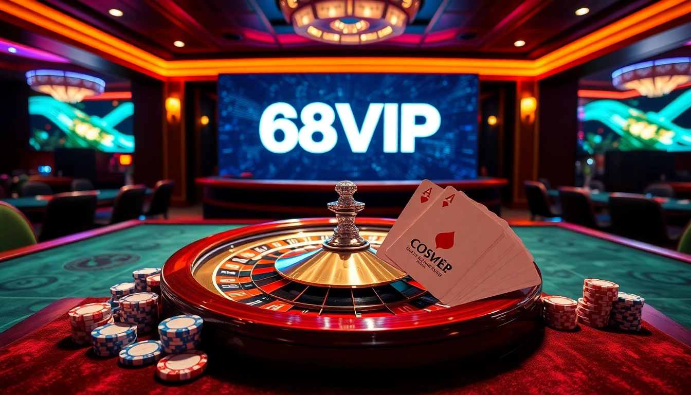 Experience the thrill of betting at 68VIP with luxurious casino visuals capturing excitement.