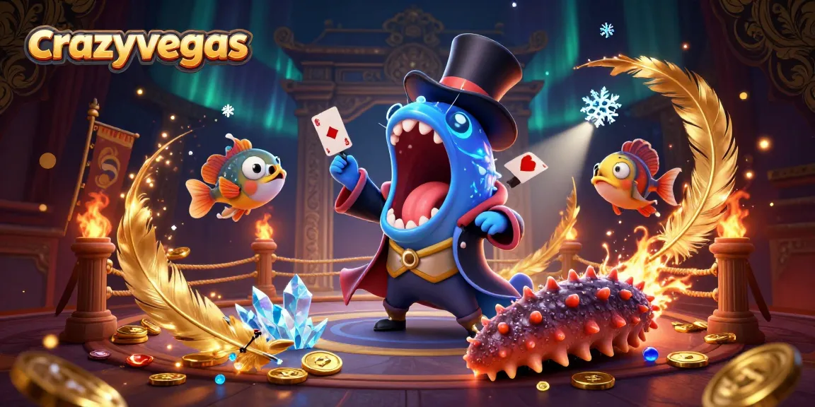 Experience crazyvegas excitement with a bioluminescent eel magician and an anglerfish spotlight in a magical casino scene.