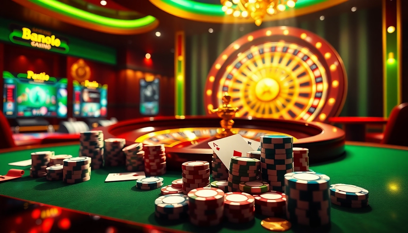 Experience vibrant online gambling action at https://dv88.design/ with poker chips, a roulette wheel, and engaging game visuals.