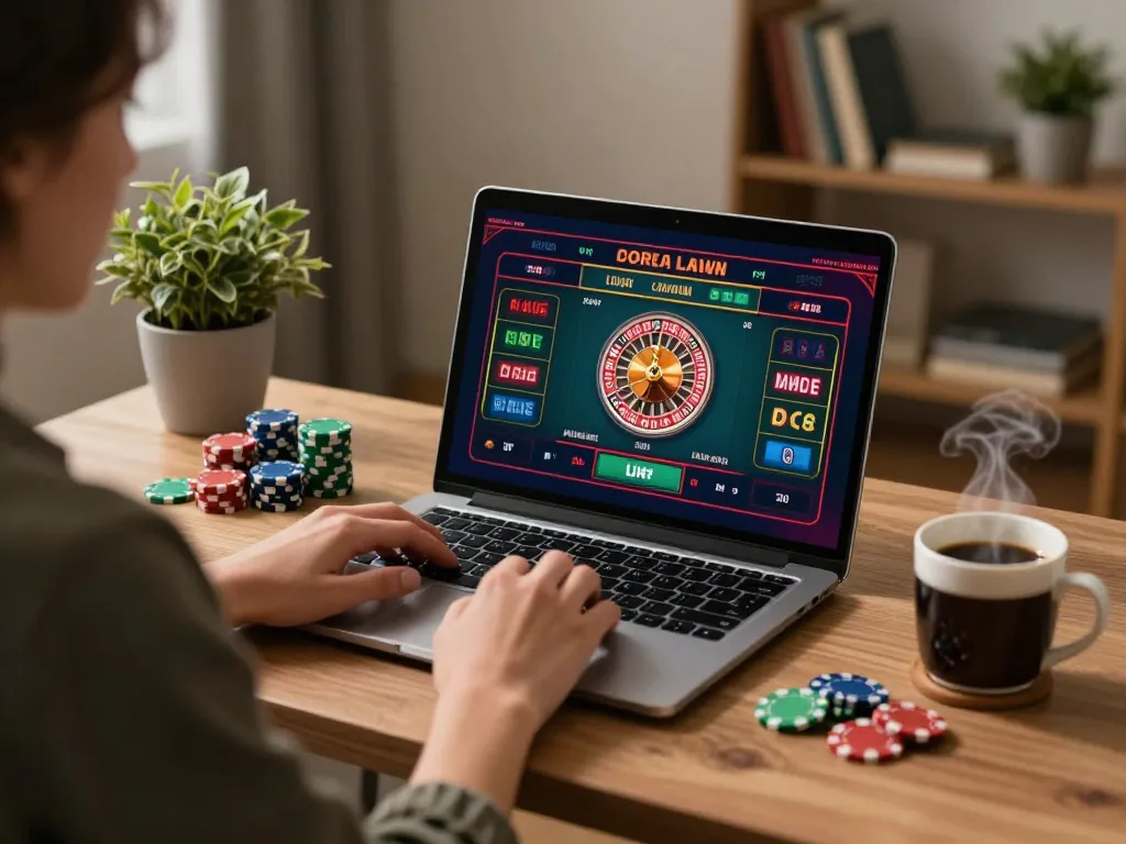 Experience strategic online gaming at https://mm88.fun/ while enjoying a cozy home environment with roulette gameplay on laptop.
