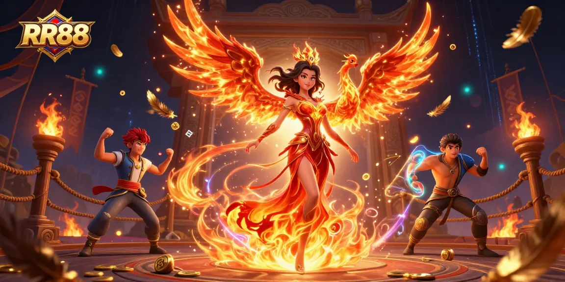 RR88 features an exciting online casino scene with a stunning Asian character and vibrant animations.