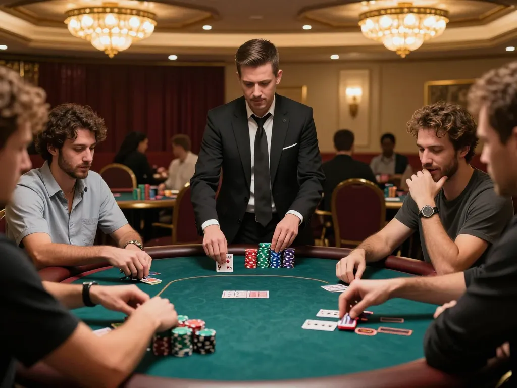F168 players strategizing at a luxury poker table with vibrant chips and engaging gameplay.