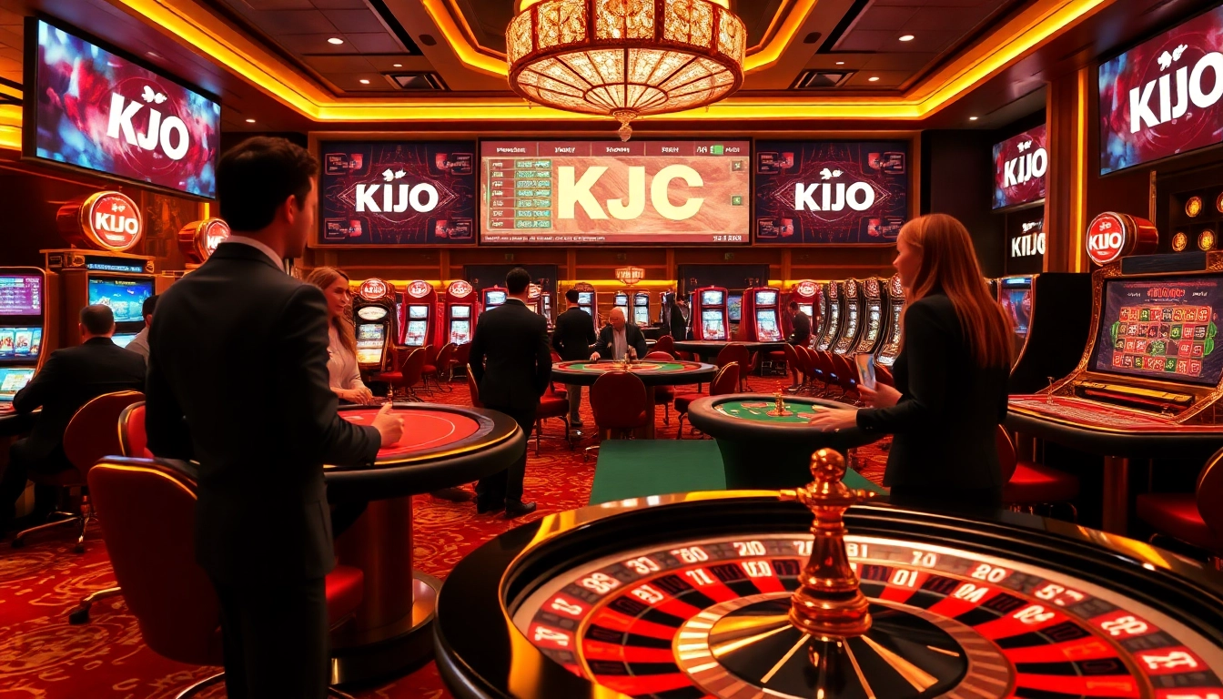 KJC players experiencing excitement at a luxurious casino with poker and slot machines