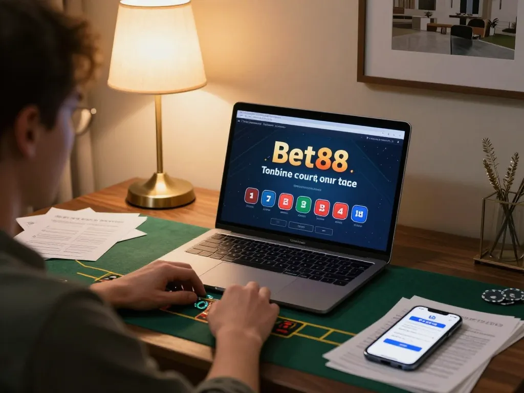 Participating in an online blackjack game with bet88 while tracking strategy notes on a laptop