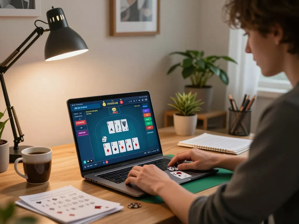 Player engaging in MM88 online poker game with strategy notes