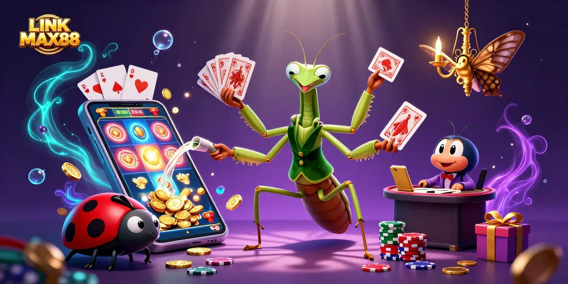 Experience LINK MAX88's thrilling casino scene with vibrant slots and dynamic characters.
