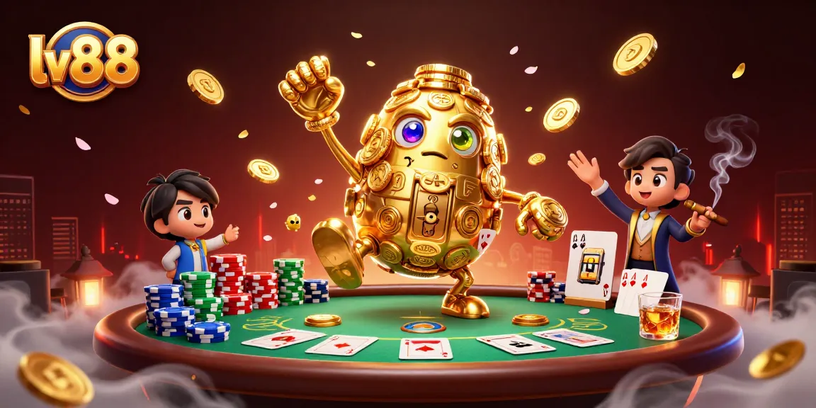 Experience the thrill at lv88 with the golden golem and thrilling poker elements in this vibrant casino scene.