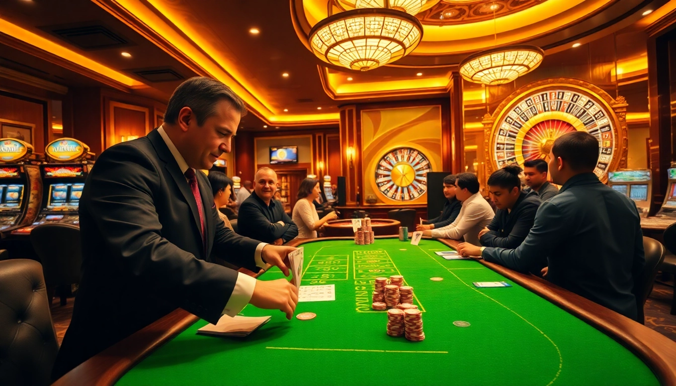 Join the thrilling LU88 poker game at a vibrant casino table filled with excited players.