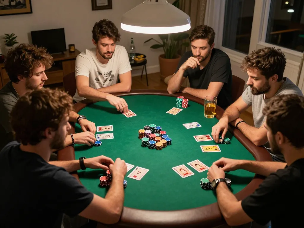 Experience strategic gameplay at home poker night with ta88 friends, capturing dynamic action and excitement.