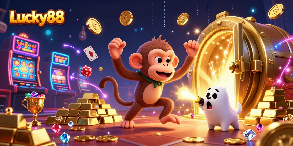 Experience Lucky88's thrilling ghostly adventure in a lively casino with sparks and gold treasures.