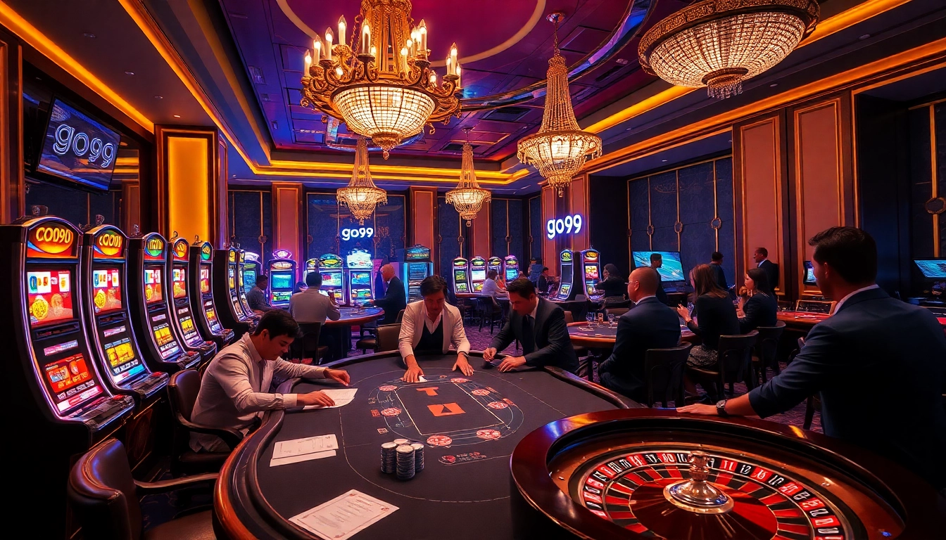 Players enjoying intense gameplay at go99's luxurious online casino with vibrant slot machines.