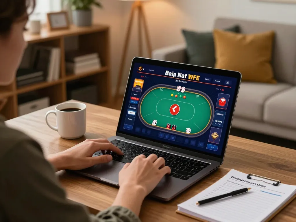 Hitclub online gaming scene with player enjoying poker at home, emphasizing strategic gameplay
