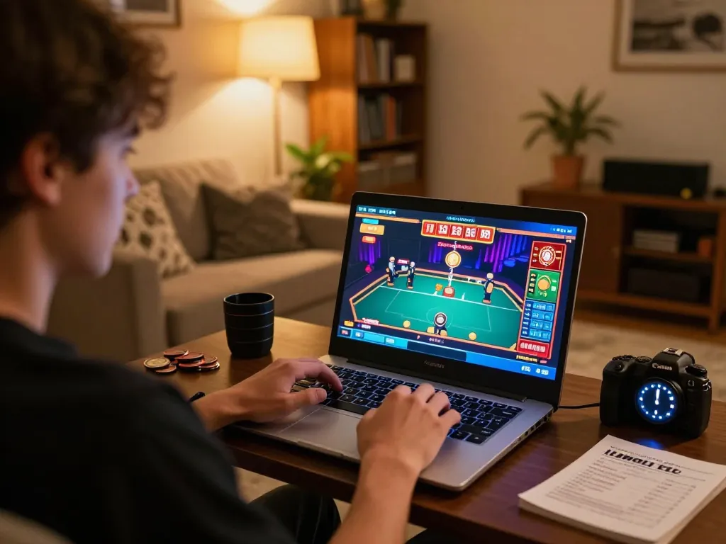 Engaging online gambling experience at mm88, showing user immersed in live dealer gameplay.