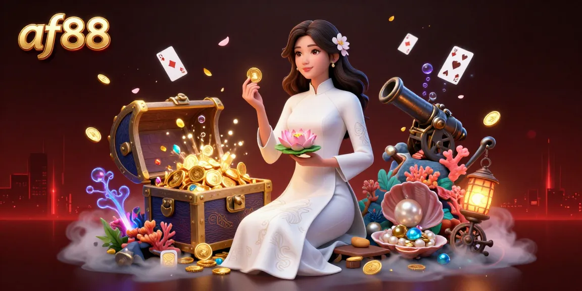 Experience gaming thrills at af88 with vibrant illustrations featuring casino elements and Asian elegance.