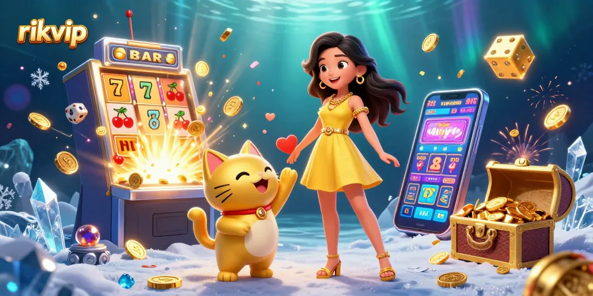 Experience the joy of winning at Rikvip with vibrant casino games, a lucky cat, and exciting jackpots.