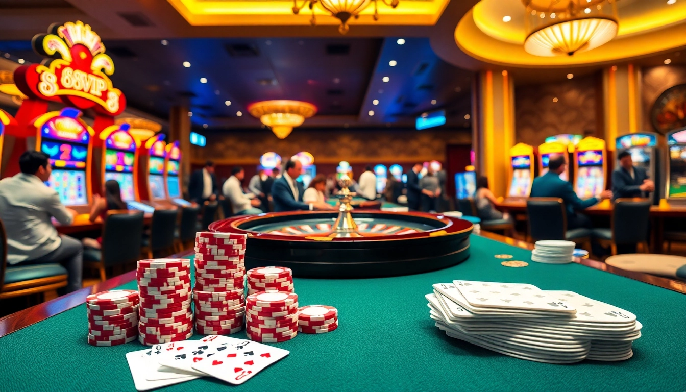 Players enjoying poker and roulette at 68VIP casino, radiating excitement and luxury.