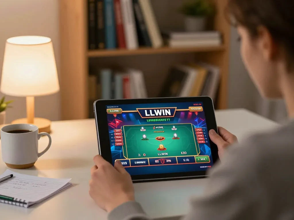 Engaging LLWIN online gaming setup showcasing a live dealer game interface on a tablet.