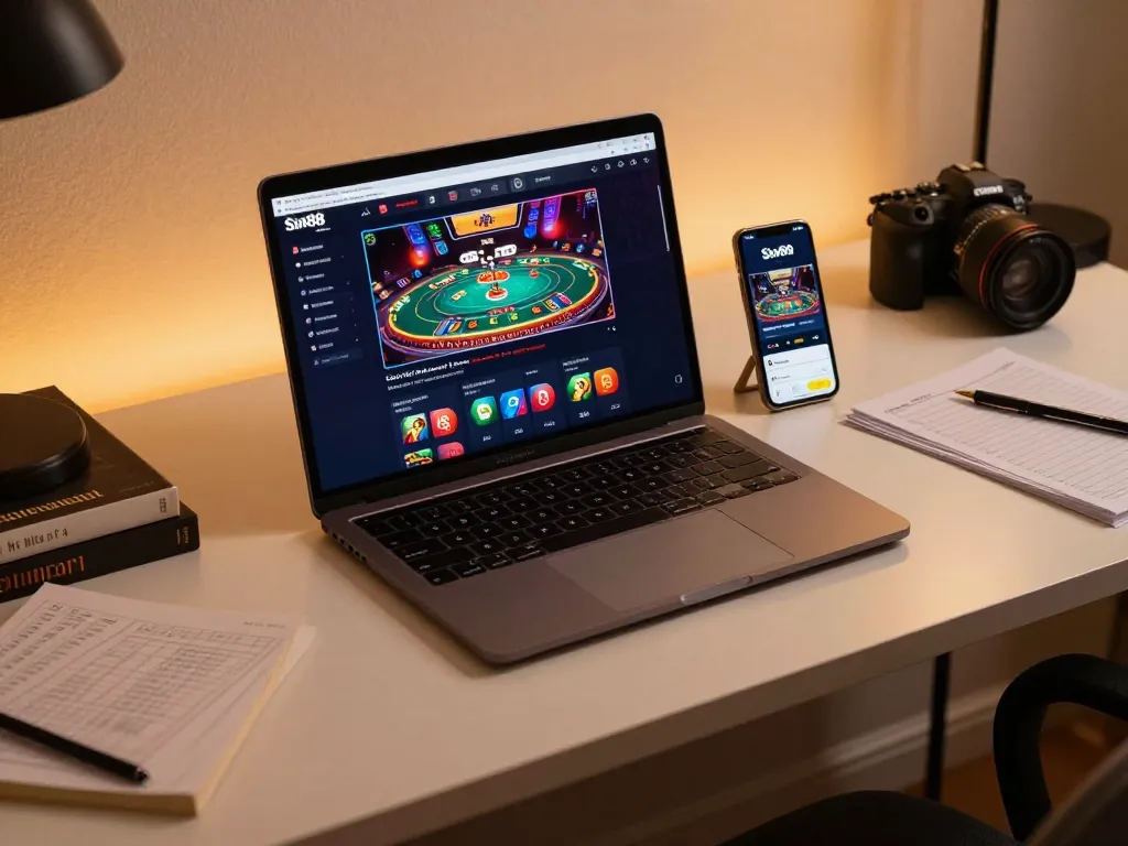 Engaged player enjoying Sin88 online casino games on a modern laptop