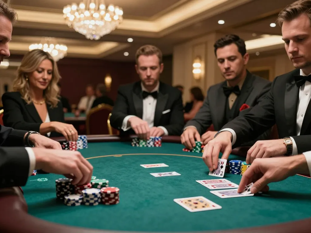 sunwin players strategically betting in an upscale poker game with vibrant chip stacks