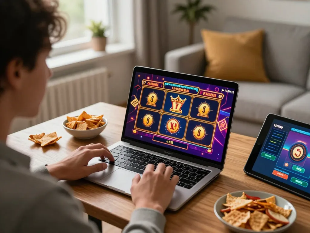 Experience online gaming fun at https://tx88at.com/ with vibrant slot graphics and a cozy home setting