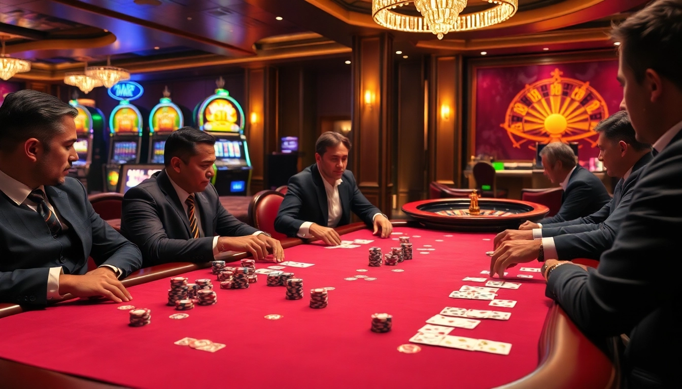 Elite high-stakes poker game at 79king casino with vibrant atmosphere and luxury details.