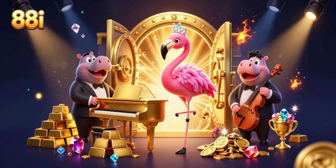 Experience the thrill of 88i with vibrant casino elements, treasure, and animated characters.