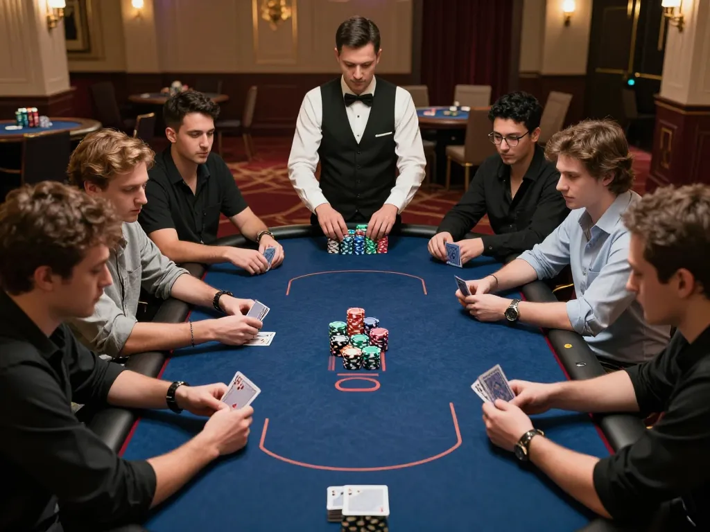 Players engage in a serious poker game at ALO8 casino, showcasing strategy and skill.