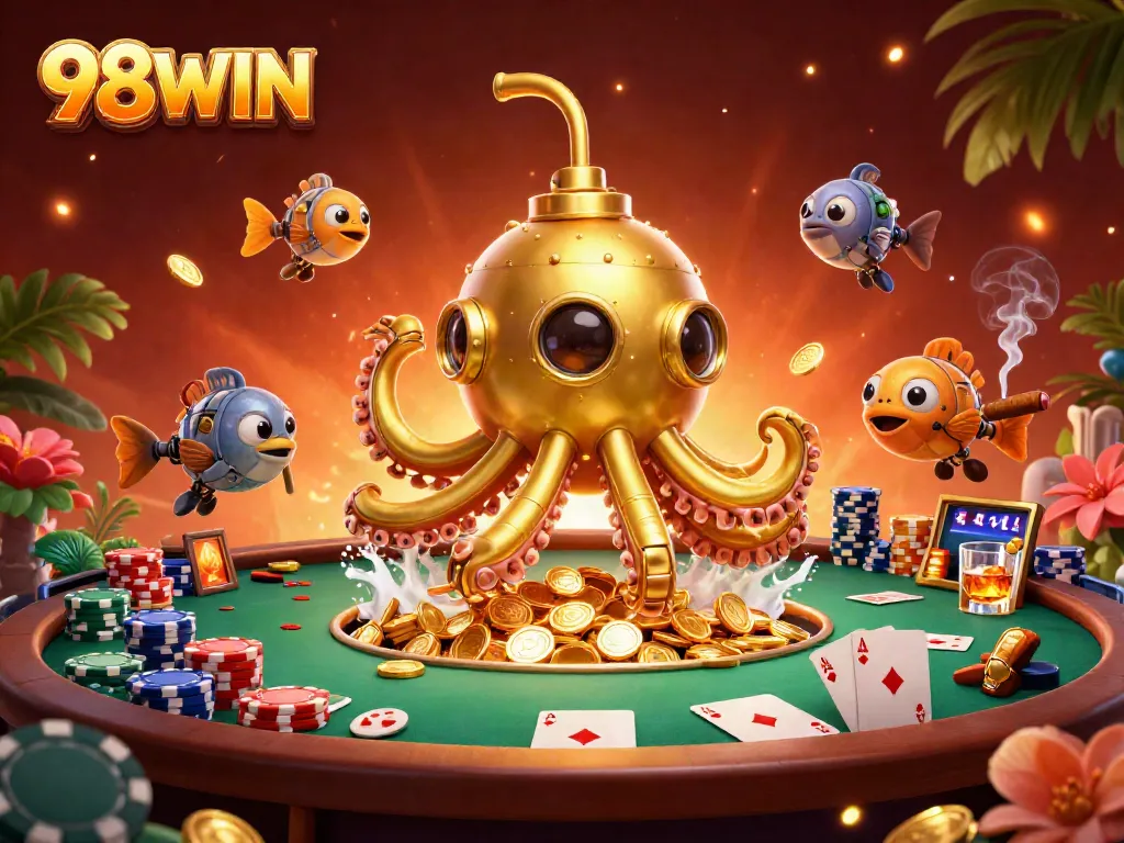 Experience the thrilling world of 98WIN with engaging visuals of a vibrant casino scene, showcasing action-packed gameplay.