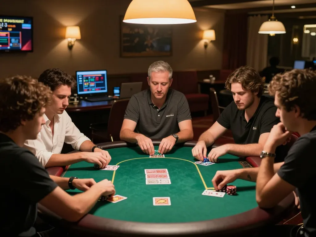 Players engage in an intense poker game at LV88 online casino, showcasing strategic gameplay and immersive experiences