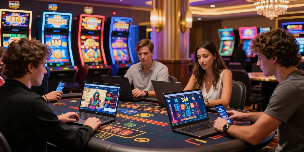 Players enjoying credit card casinos at https://saintnicolasplace.co.uk, showcasing vibrant gaming and modern technology.