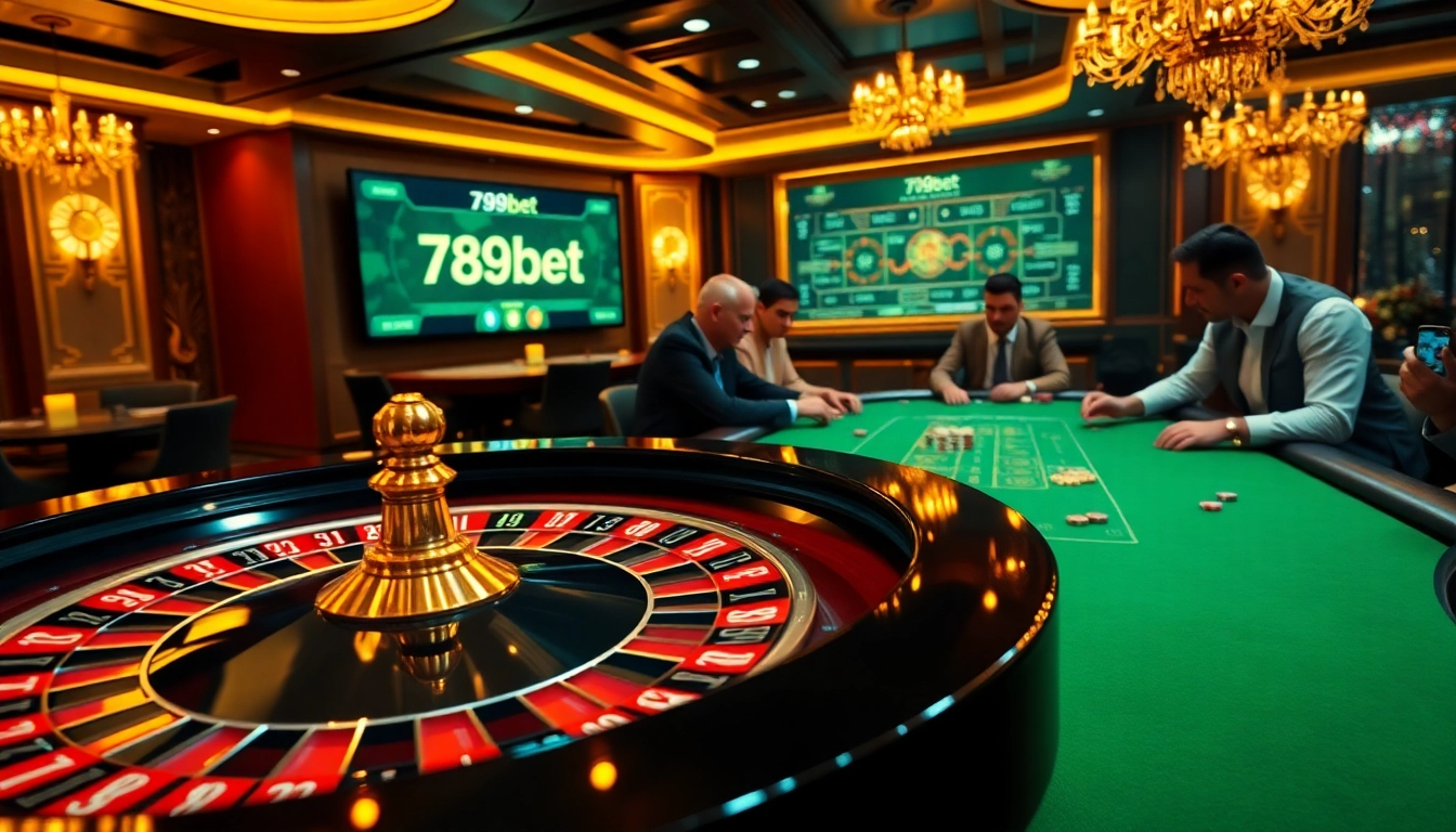 Experience the excitement of 789bet with a luxurious roulette table and eager players.
