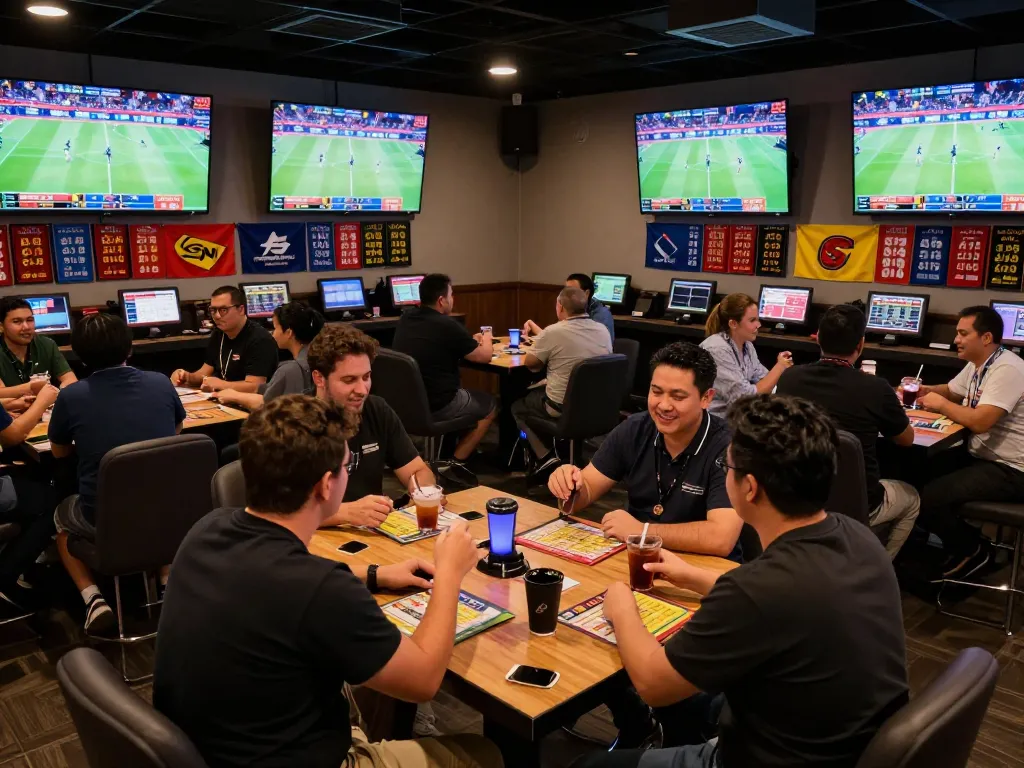 Exciting sports betting atmosphere at SIN88 with bettors actively engaging while watching live games