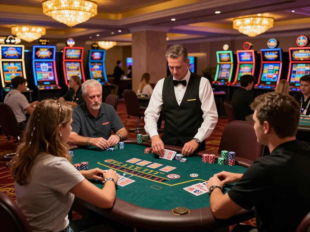 Experience the exhilarating 33WIN blackjack scene with players and vibrant casino atmosphere.