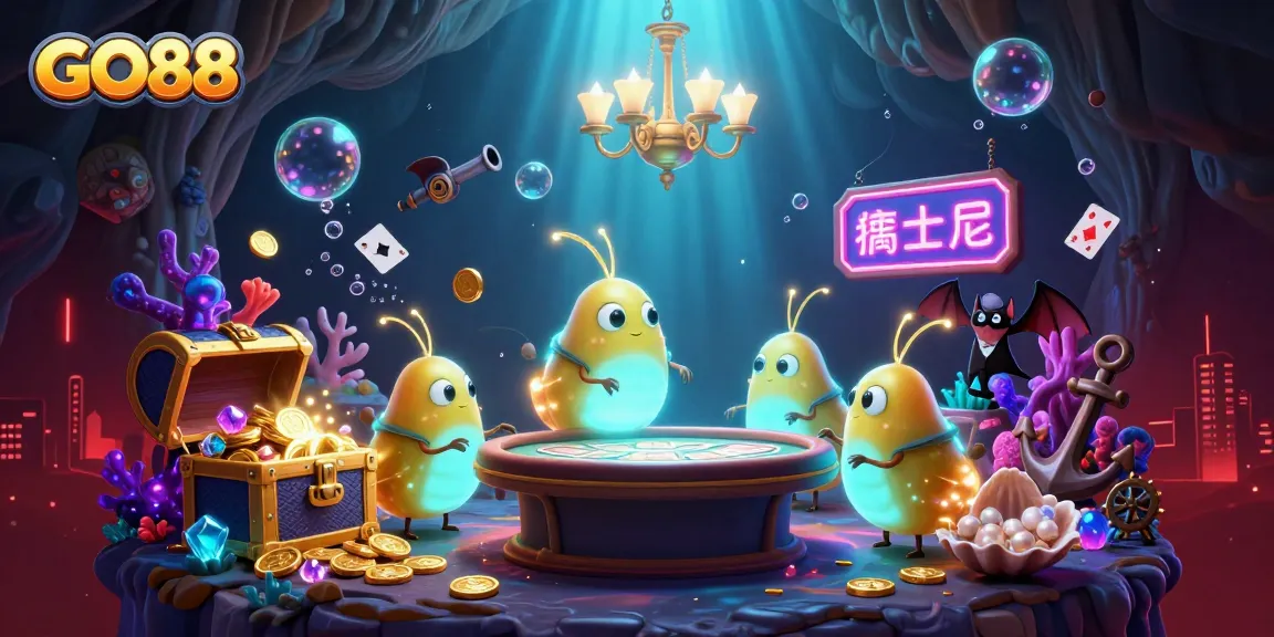 GO88 illuminates the casino with bioluminescent glowworms while showcasing an underwater game atmosphere.