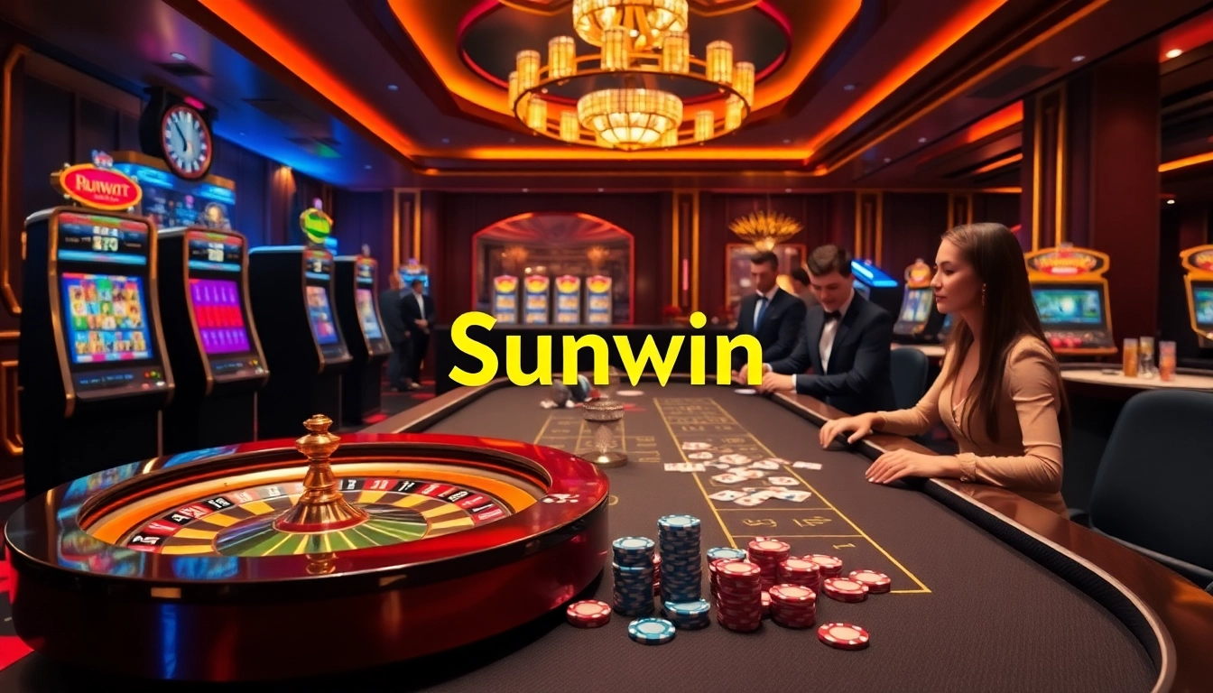 Experience thrilling gaming at Sunwin with vibrant casino tables and slot machines.