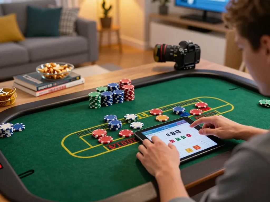 Engaging moment at PH33 as a player places a bet in an online blackjack game.