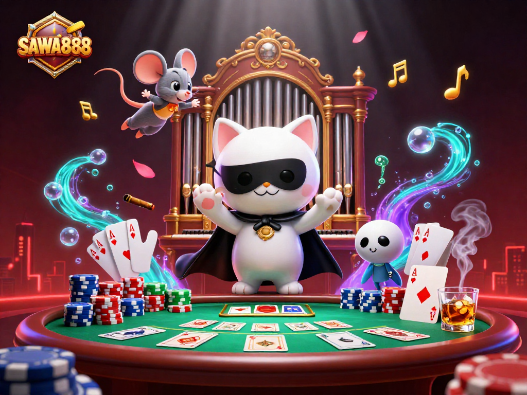 Experience exciting gameplay with SAWA888's vibrant casino scene featuring dynamic characters and rich gaming elements.